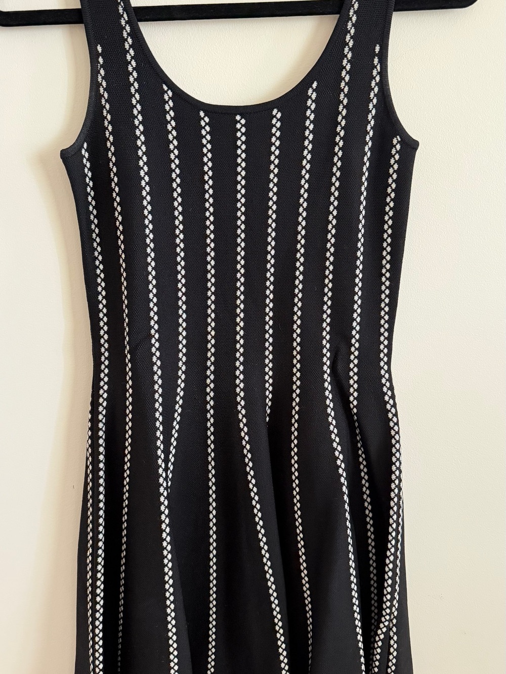 bebe Black Midi Tank Dress with White Vertical Detailing